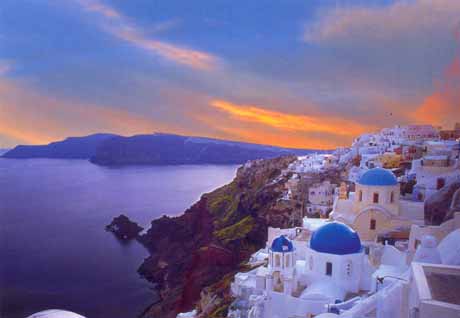 Santorini: Vista de Fira al amanecer