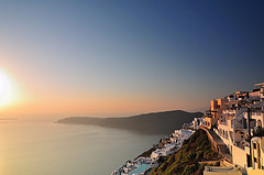 Vista de la Caldera en el atardecer de Imerovigli, Santorini